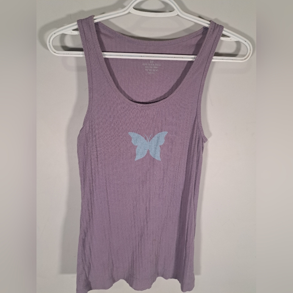 Sentiments Purple Butterfly Muscle Top